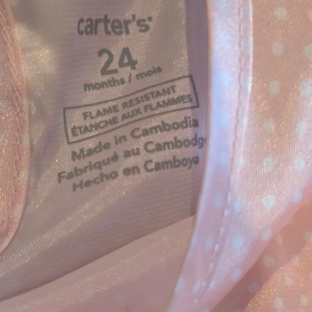 Carters Baby Girl Pink Polka Dot Tulle Sleepwear Nightgown 24 Months NWT
